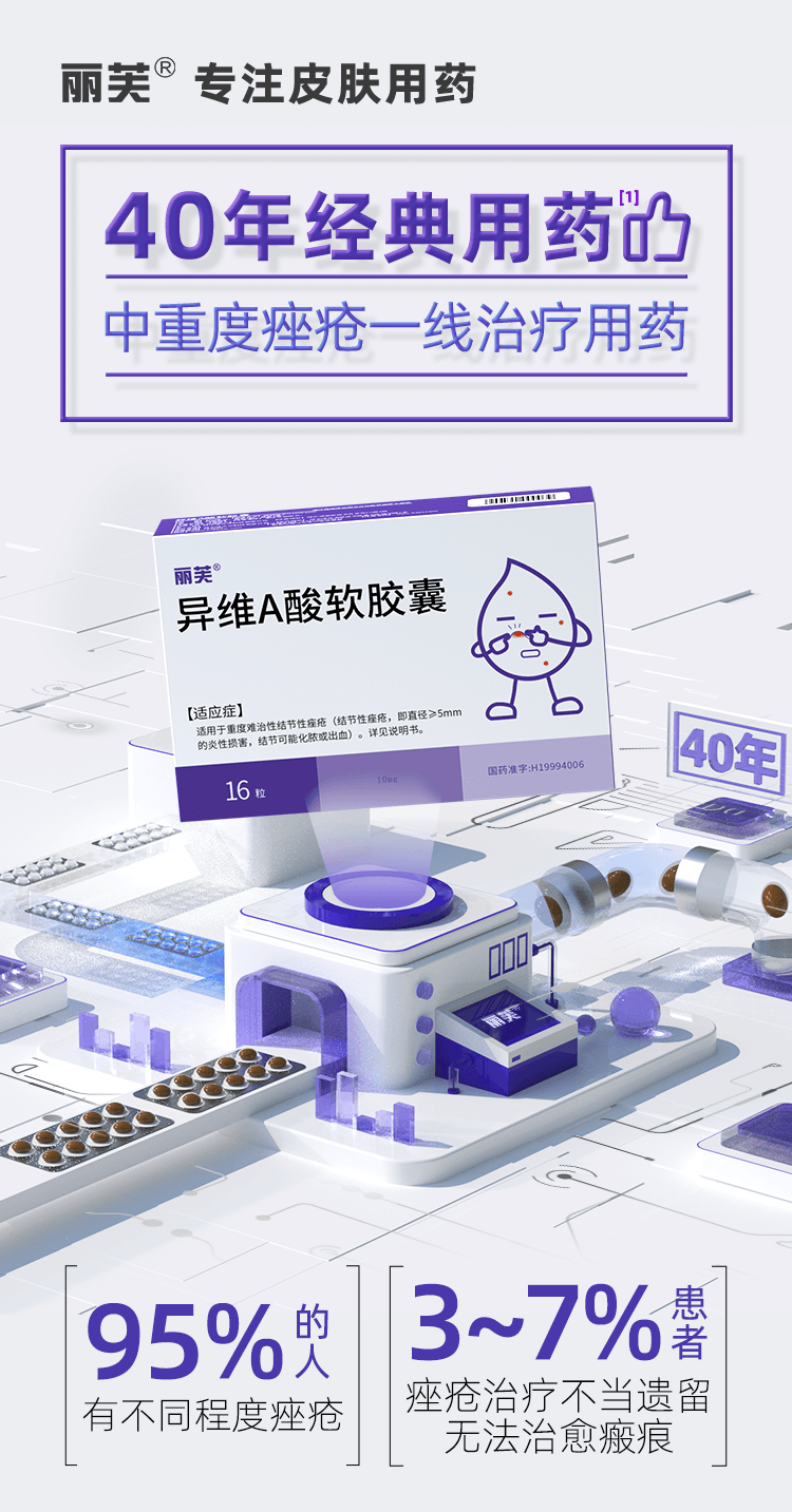 【中国直邮】 丽芙 异维A酸软胶囊10mg*16粒/盒重度痘皮专用药祛痘祛斑