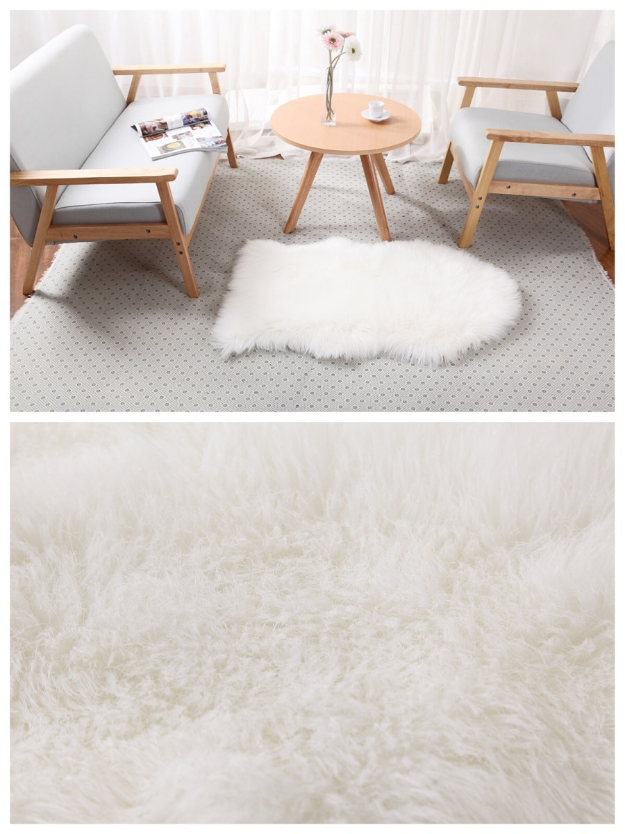 Premium Down白色簡約溫馨地毯. 客廳臥室地毯電腦椅墊毯(W)24”x(L)40” Set of 2