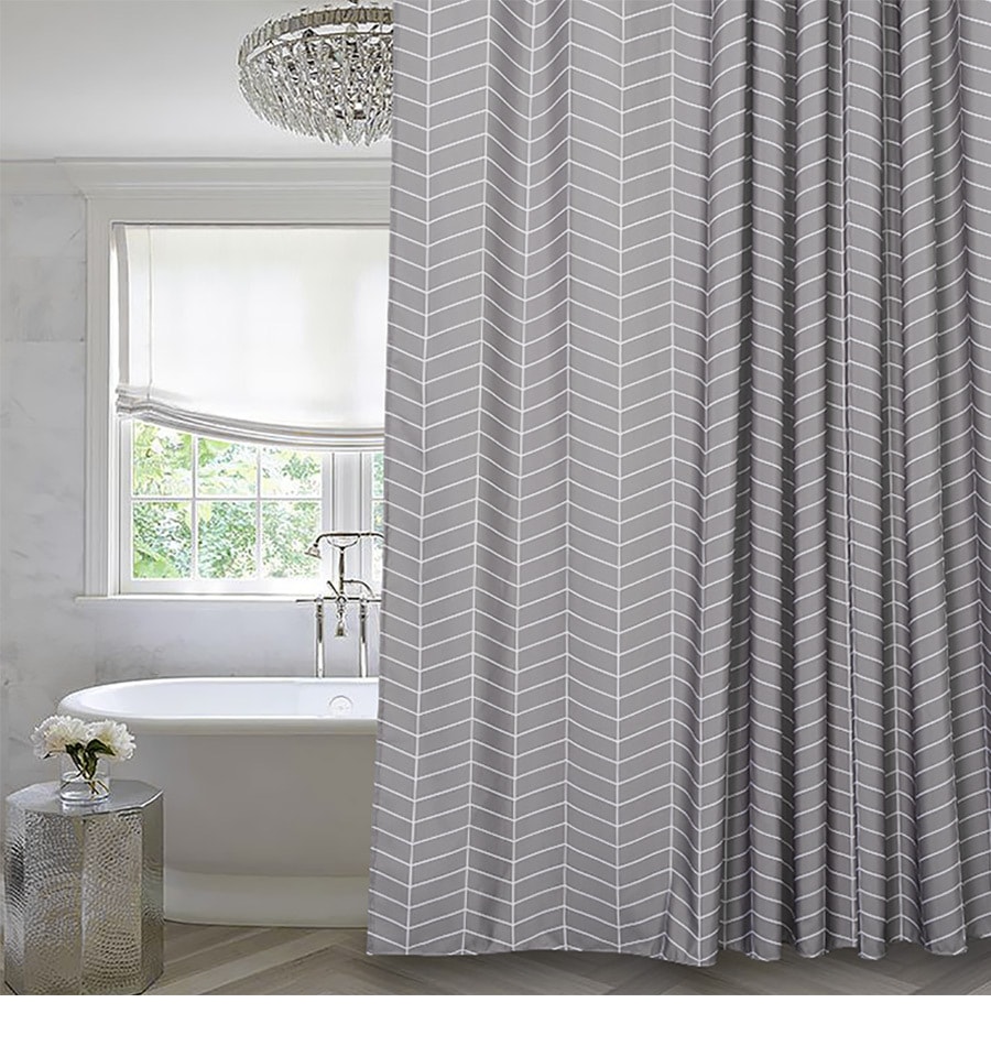 Grey Stripe Mildew Resistant Fabric Shower Curtain Water-Repellent72"x72"Washable
