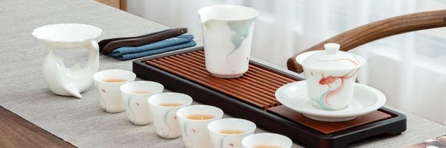 南山先生 素锦莲华茶具套装 6人盖碗泡茶功夫茶具 圆融盖碗款 9件套