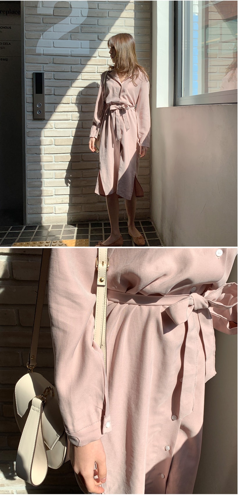 【韩国直邮】MIMIDIDI V领侧开叉设计连衣裙 浅粉色 均码