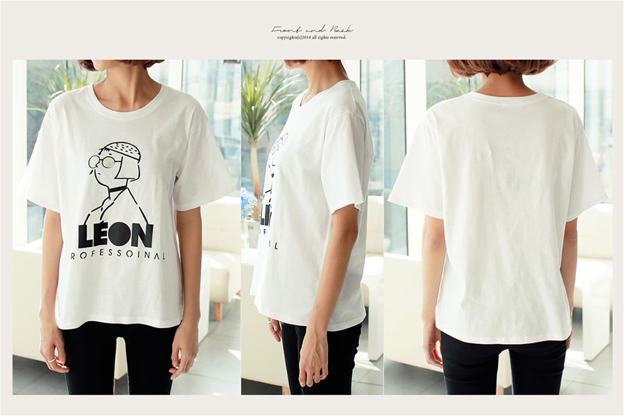 KOREA Leon Drawing T-Shirt #White One Size(S-M) [Free Shipping]