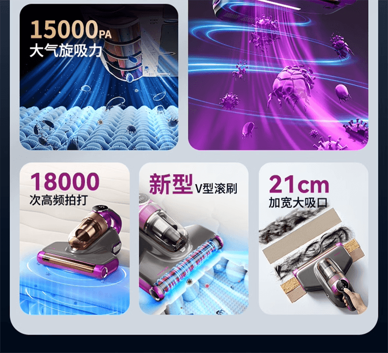 【中國直郵】 康佳 颶風無線除蟎儀床上紫外線殺菌機二合一 水銀灰+8濾芯