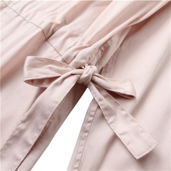 Women Elegant Long Pure Cotton Shirt Dress Pink S