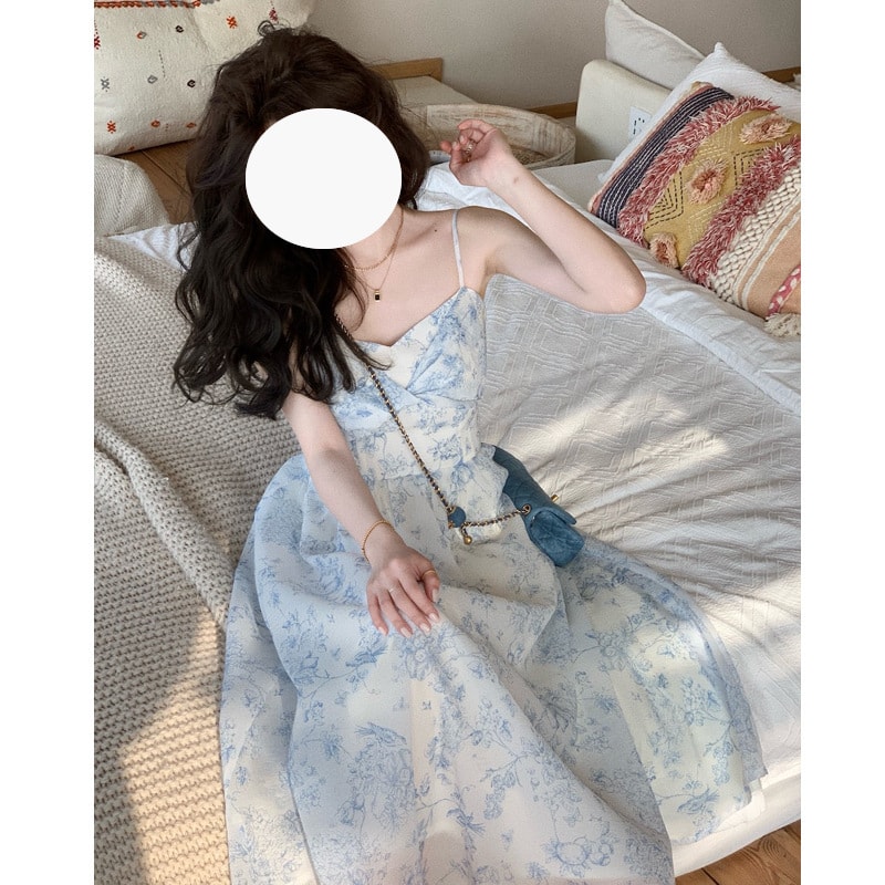 【中国直邮】爪哇岛 夏季新品 印花双色连衣裙 M码 绿色款