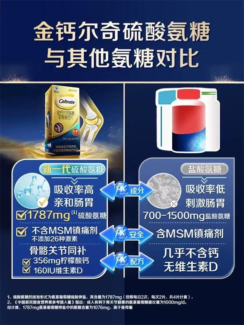 【中国直邮】 钙尔奇 1787氨糖软骨素柠檬酸钙片 维生素d中老年维骨力护关节 92粒/瓶(建议拍3盒)