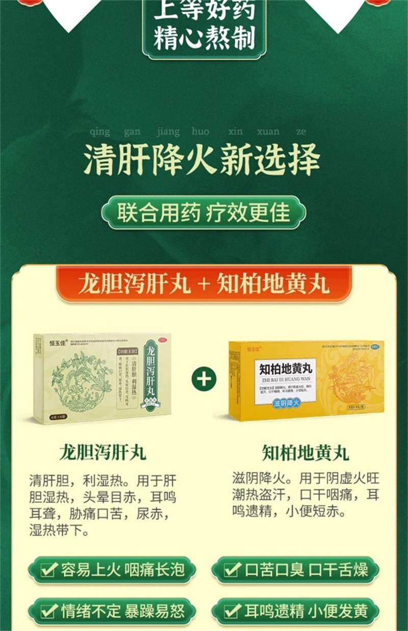 【中国直邮】 恒玉佳 龙胆泻肝丸脾胃虚弱湿气重肝火盛龙胆泻肝汤肝火旺盛湿气重除口臭  6袋 /盒