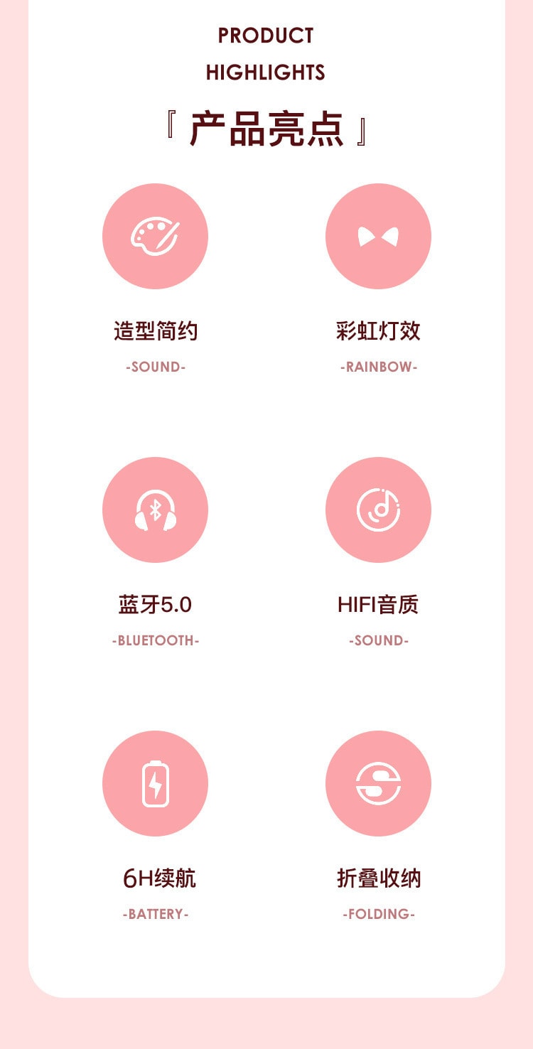【中國直郵】親太太 貓耳朵耳機頭戴式藍牙耳機無線學生兒童耳機頭戴式mini馬卡龍 白色