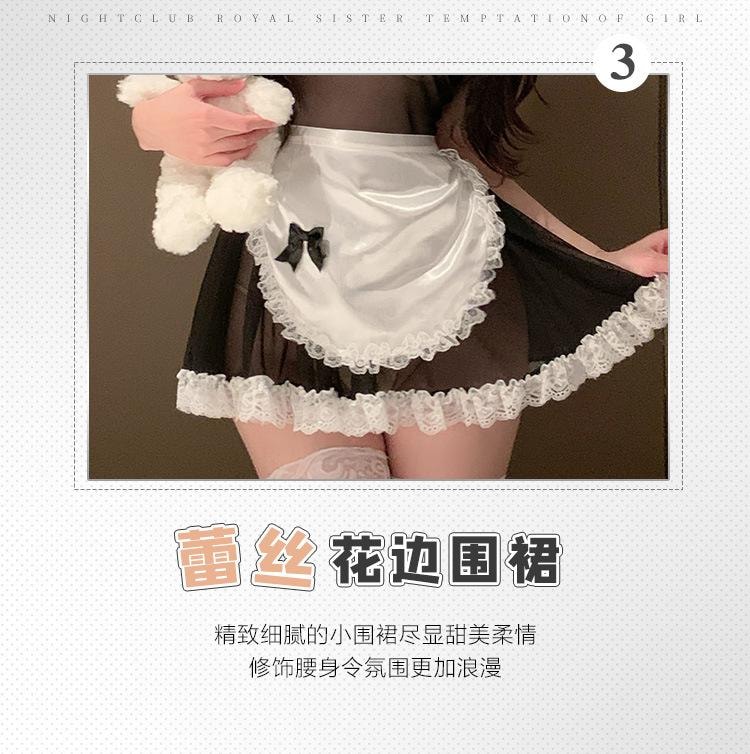 【中国直邮】 霏慕 乖巧女仆cos透视抹胸连衣裙套装制服情趣内衣性感纯欲  1件