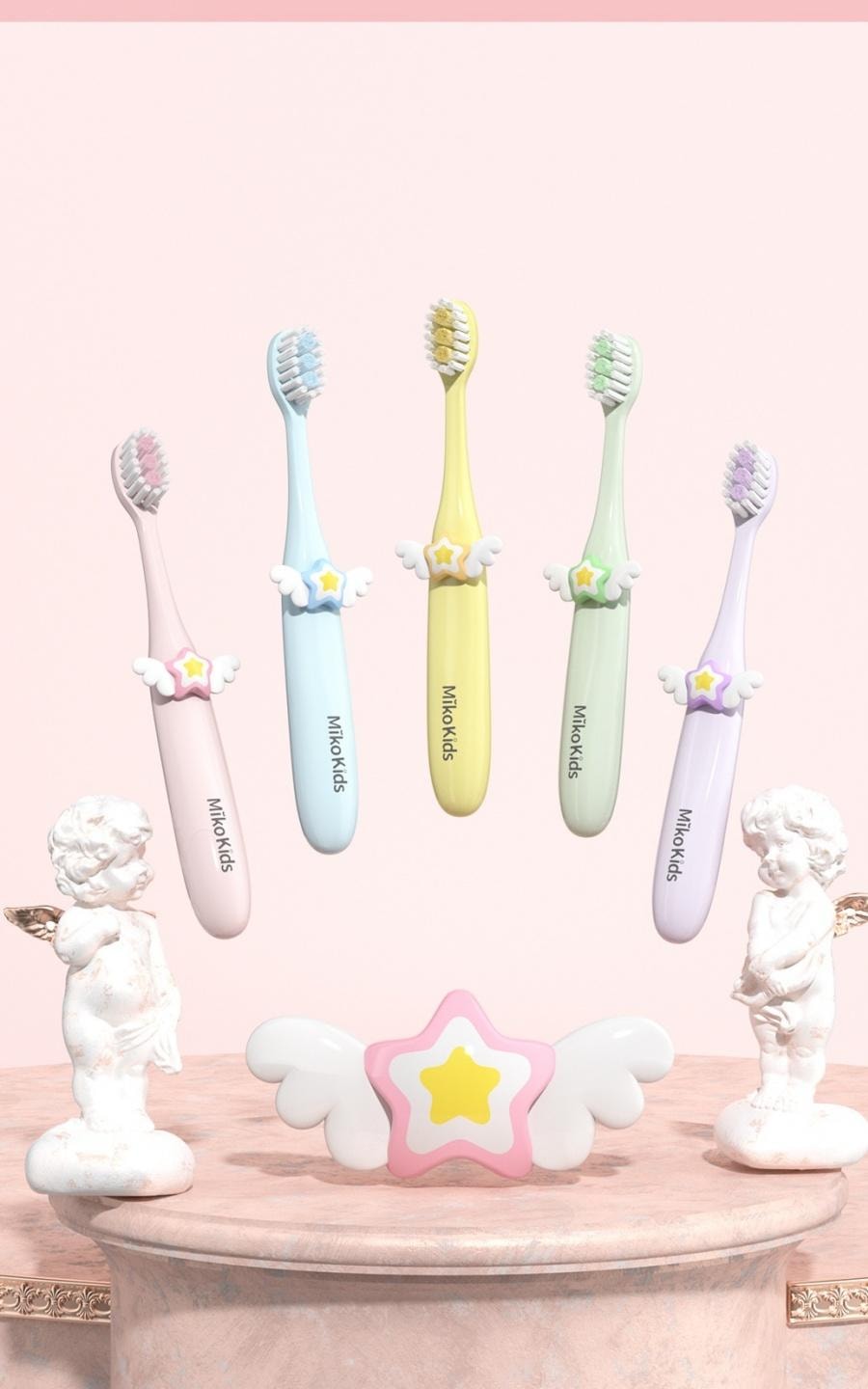 米客宝 贝 儿童软毛牙刷 3-12岁双重植毛 可爱小天使造型 5支装 -1套