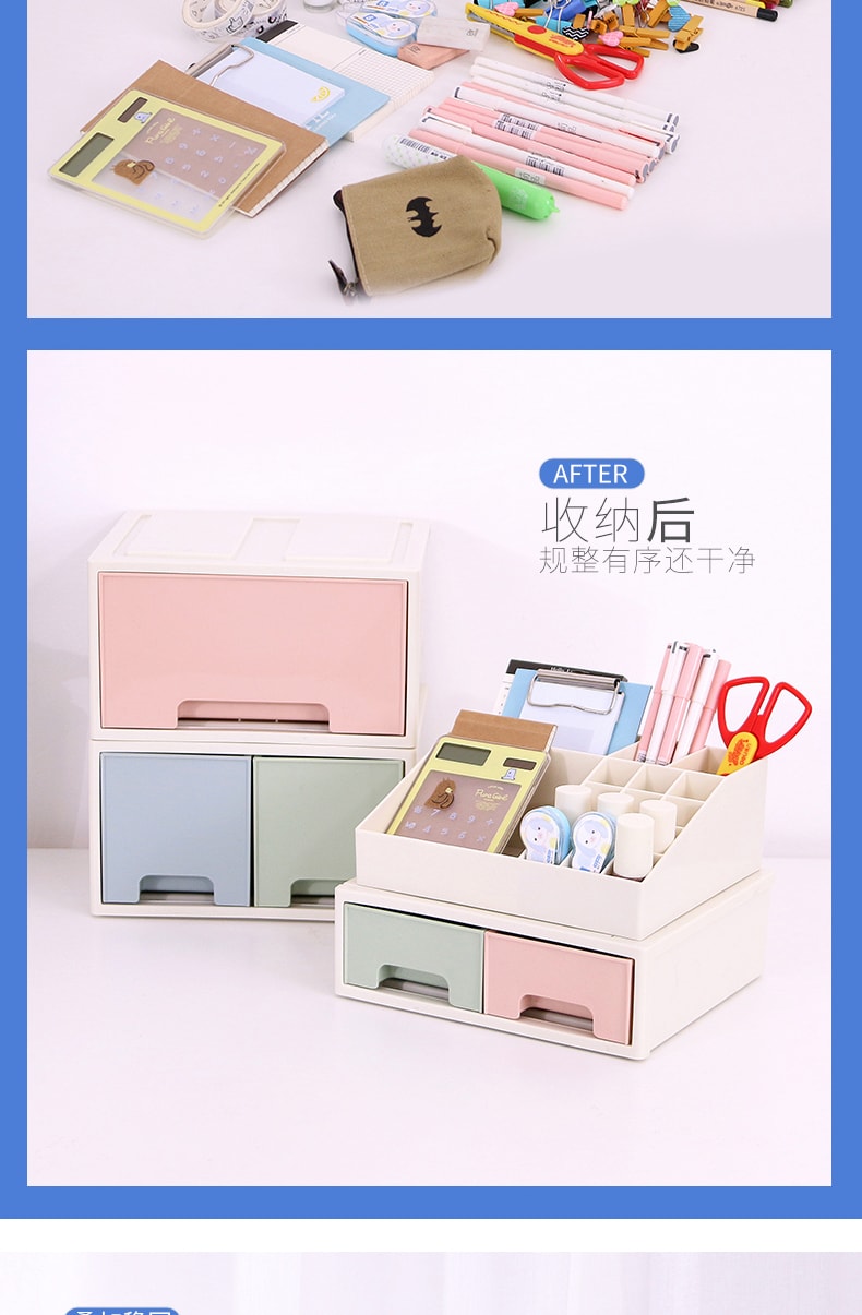 Stationery Organizer Box Roselife Multifunctional Desk Storage Box Set Free  Stacking [TBF-13] w/ 2 Drawers + 16 Slots