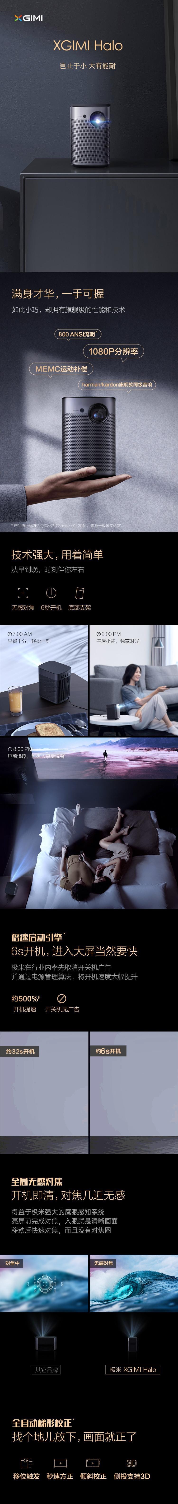 【卧室沉浸式大屏】极米Halo 便携式投影仪 1.3KG超轻机身 800流明1080P 海外版[北美版电压]【加拿大直邮】
