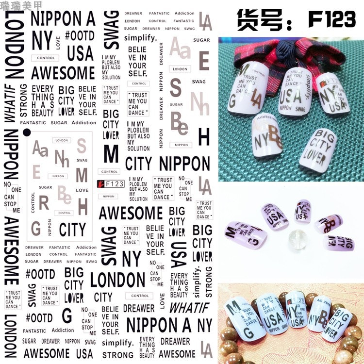 Manzilin nail stickers wholesale 3D paste alphanumeric nail stickers nail decoration decals #124