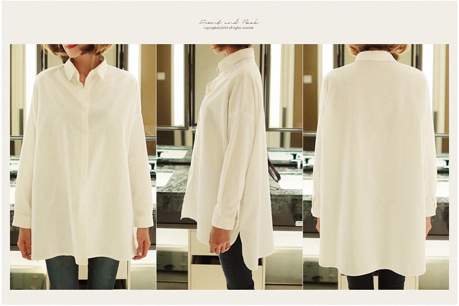 KOREA Unbalance Oversized Shirt #Ivory One Sized(Free) [Free Shipping]