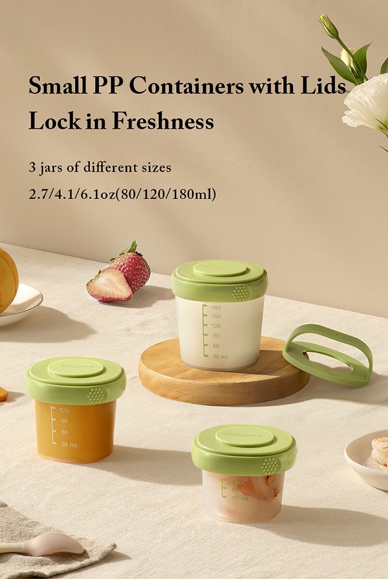 3pcs 2.7/4.1/6.1oz Baby Food Storage Jars with Lids Reusable Leak-proof  Small PP Food Freezer Containers Stacked Box 