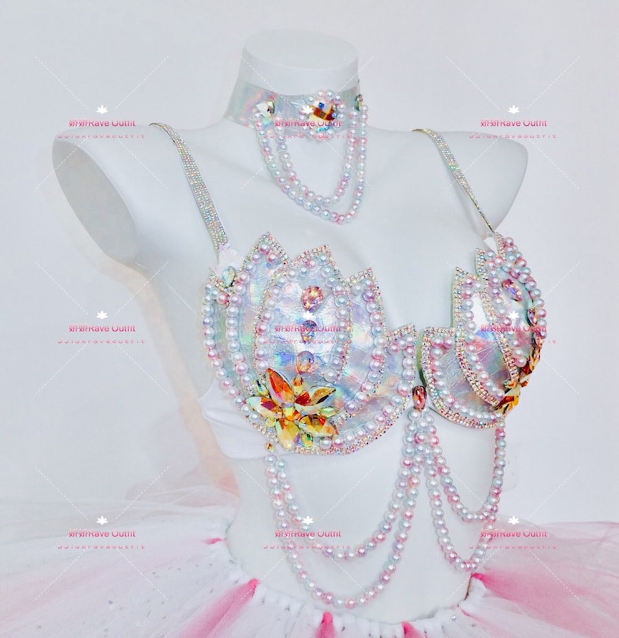 JIAOJIAO Laser Shell Ocean Princesses Rave Bra LED tutu Rave Outfit