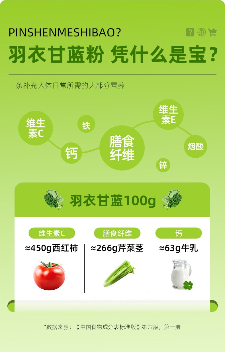 中國 杞里香 羽衣甘藍粉純蔬菜粉 膳食纖維代餐 飽腹食品 蔬菜霸王 3.5克 × 12袋