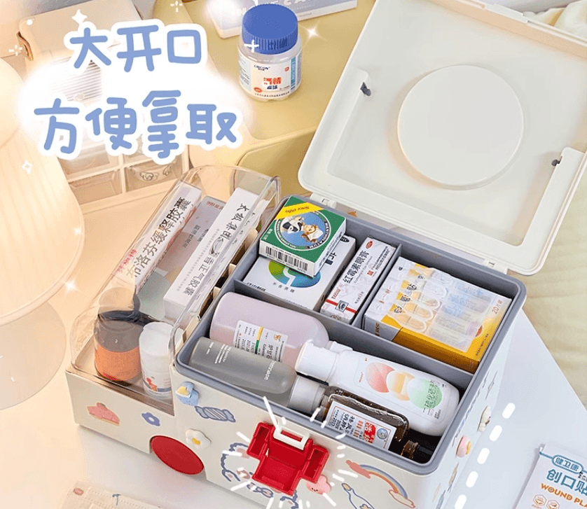 中國 可愛家用收納箱 藥品收納盒 兒童桌上藥箱 藥物 醫藥箱家庭裝#綠色一件入