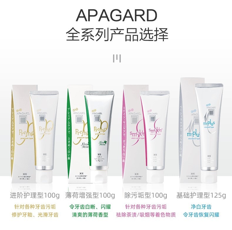 日本APAGARD M-Plus 美白净白牙齿 去烟渍 微粒子去除牙垢 针对牙渍牙膏 125g