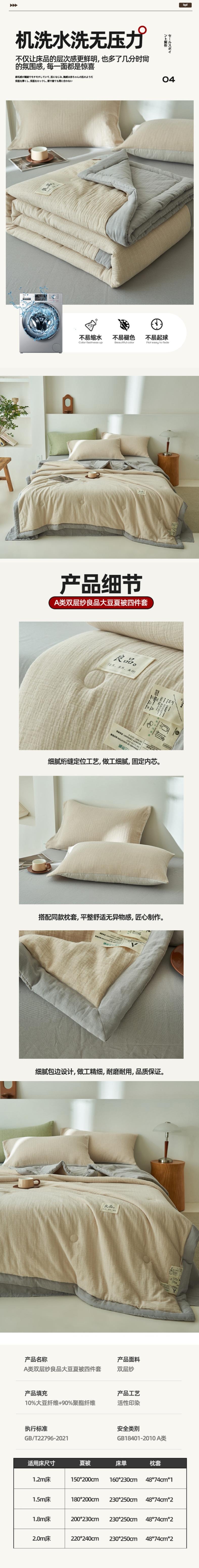 【中國直郵】 柏意 日式A類水洗棉雙層紗大豆夏涼被空調被 單夏被 雙層紗-清新藍 200x230cm