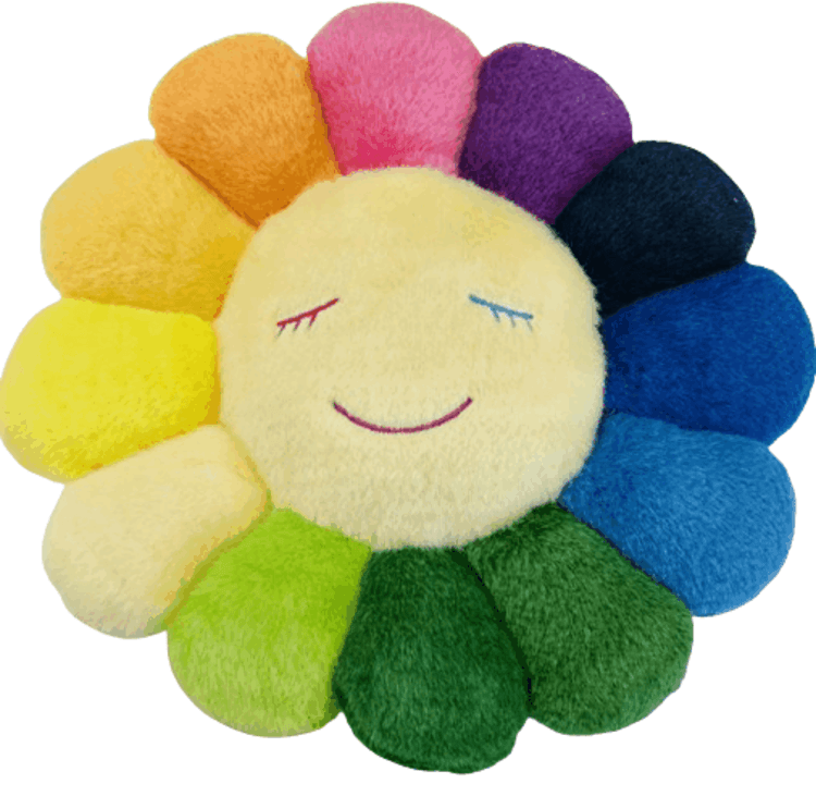 【日本直郵】村上隆 太陽花抱枕 30cm 彩虹色×白色 雙面圖案
