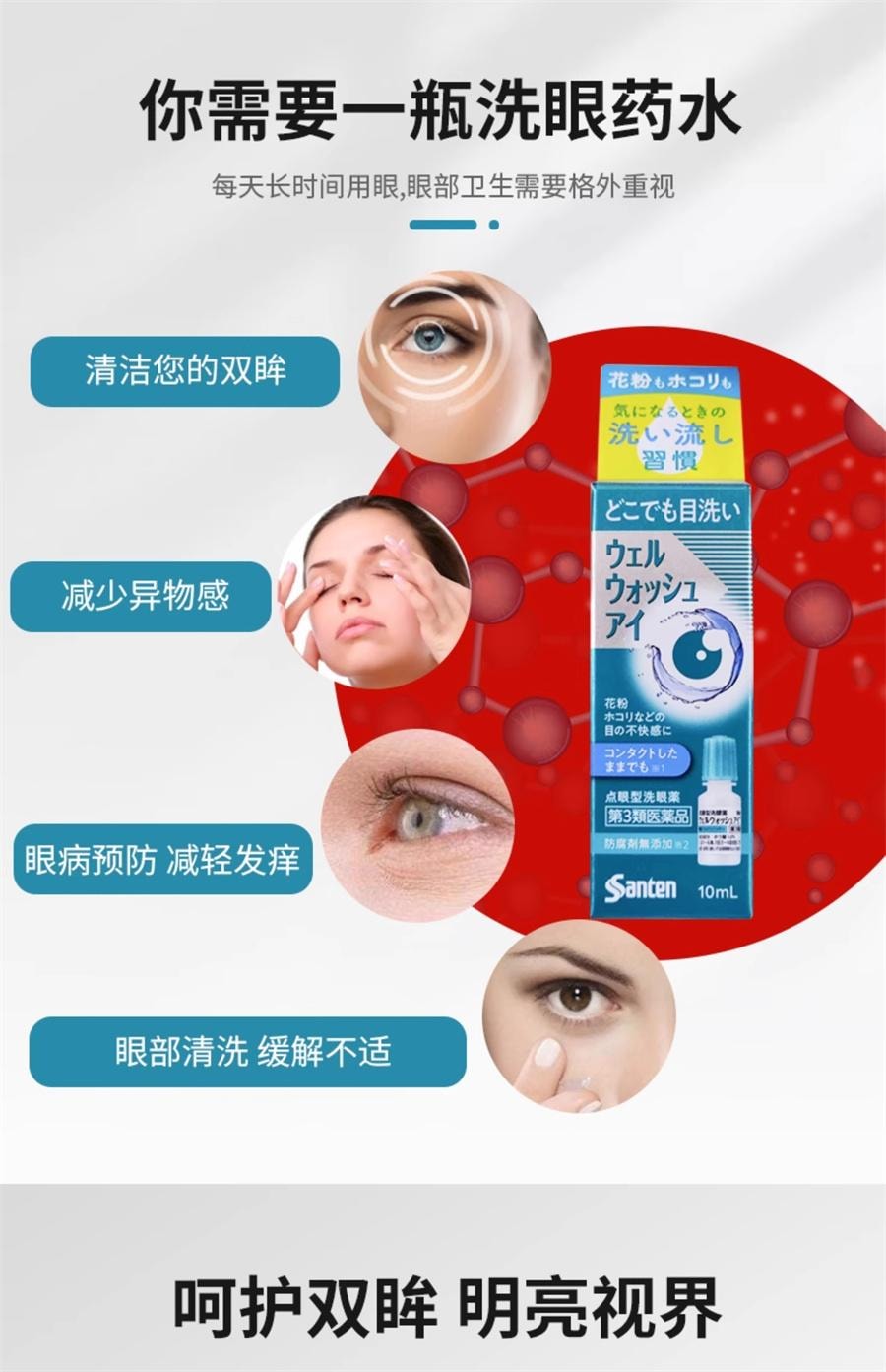 【日本直邮】 日本 SANTE LABO 滴眼型洗眼液 花粉 粉尘引起的眼部不适 眼药水 10ml