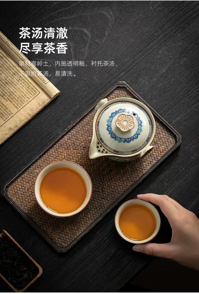 海藍星 汝窯茶壺一壺三杯 釉色之美 溫潤古樸 鷹嘴設計 自帶濾孔 1件