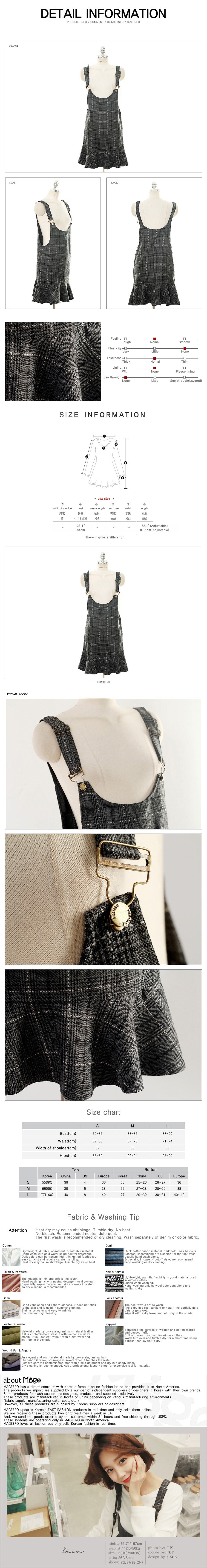 韩国正品 MAGZERO 格纹可爱背带连衣裙 #木炭灰 均码(S) [免费配送]