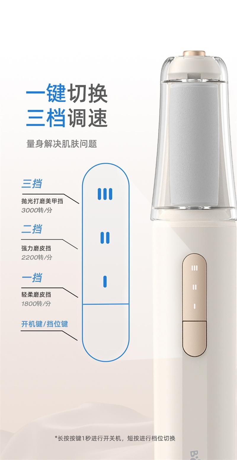【中國直郵】 小熊 電動磨腳器修腳器充電式 奶白色 1件裝