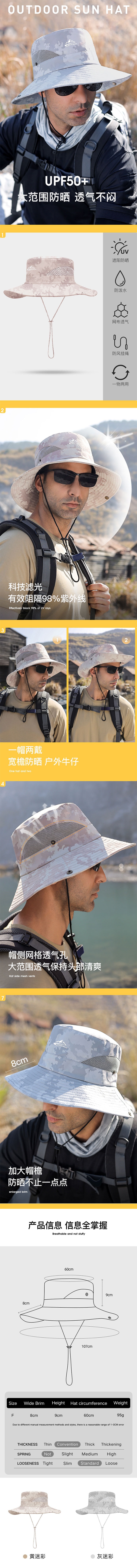 【中國直郵】HSPM新款防曬漁夫帽 黃迷彩 F