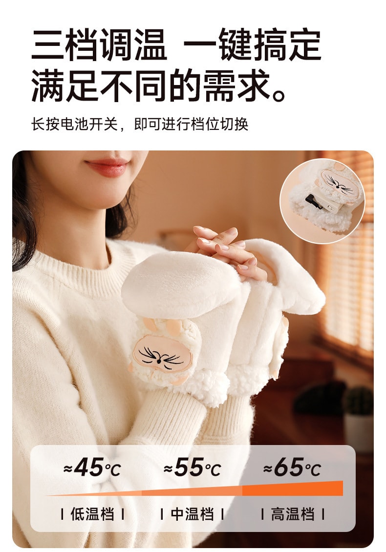 【中国直邮】 亲太太 发热手套usb充电式冬季新款女士骑行智能卡通暖手宝保暖神器  喜羊蓝白(办公半指款)
