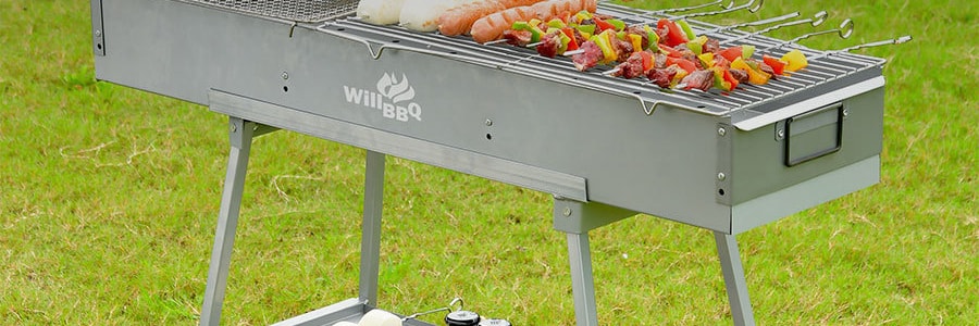 WILLBBQ 戶外烤肉爐 便攜式木炭羊肉小碳烤肉串爐烤串爐烤架 長100cm (100x26x13cm)