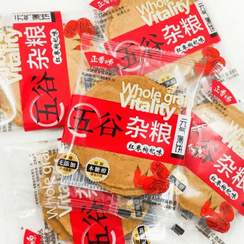 中国 正香源 五谷杂粮六口味五谷薄脆 无蔗糖 无香精色素  风吹饼  短保 健康膳食 330克 6包分装 元气薄饼零食饼干