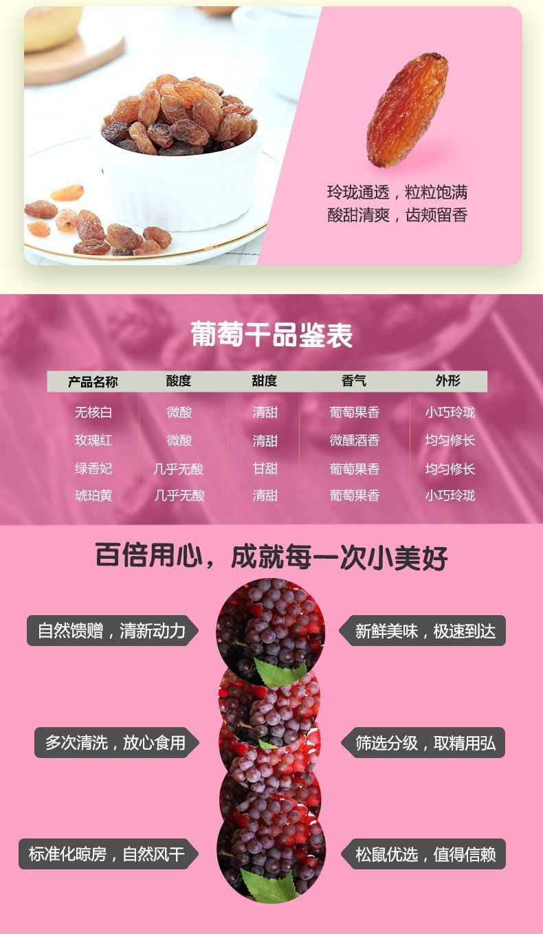 【中国直邮】三只松鼠 玫瑰红葡萄干 休闲零食食品特产果干新疆吐鲁番 120g/袋