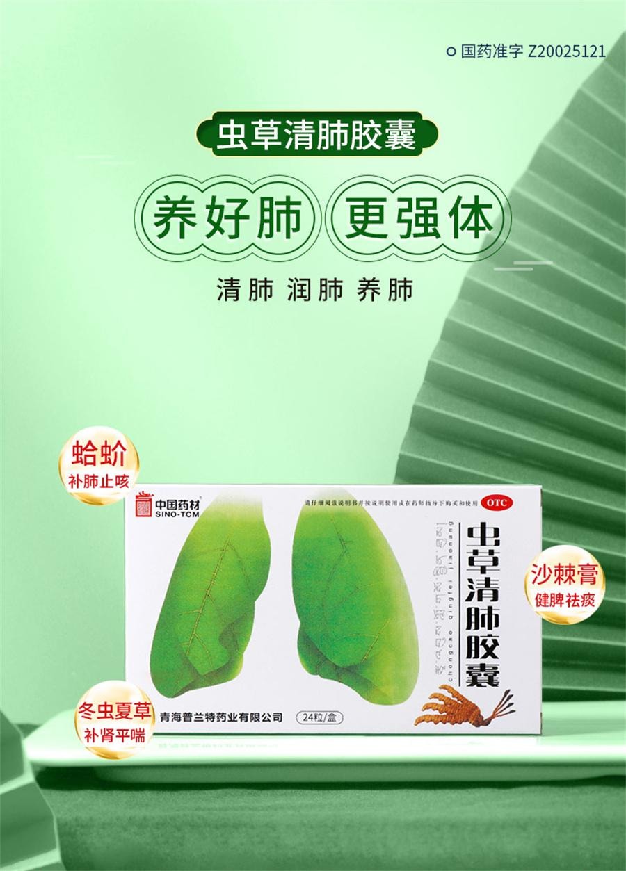 【中国直邮】 中国药材 虫草清肺胶囊 支气管炎咳嗽药化痰止咳润肺消炎24粒/盒