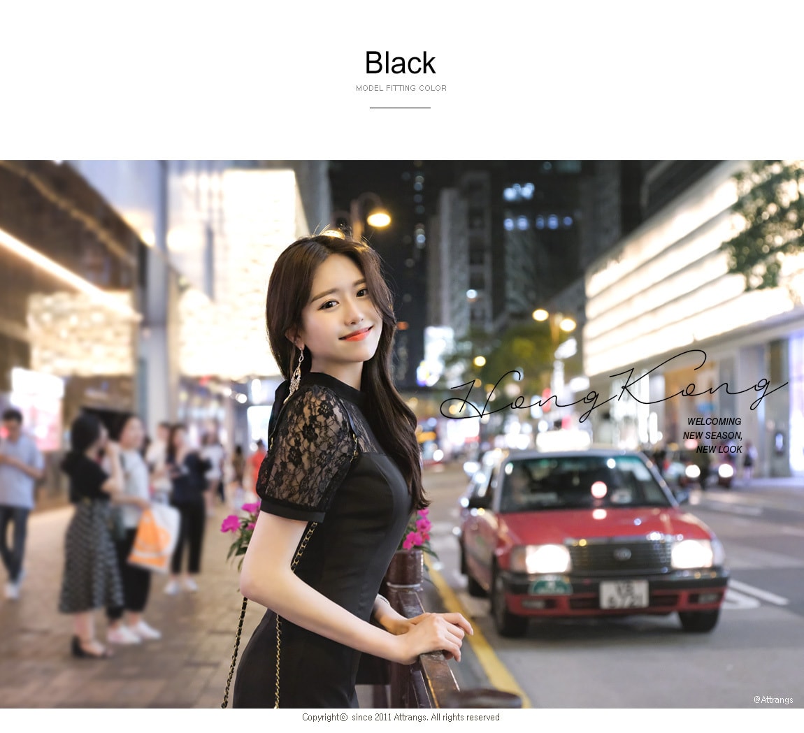 【韩国直邮】ATTRANGS 蕾丝性感镂空高档优雅简约连衣裙 黑色 m