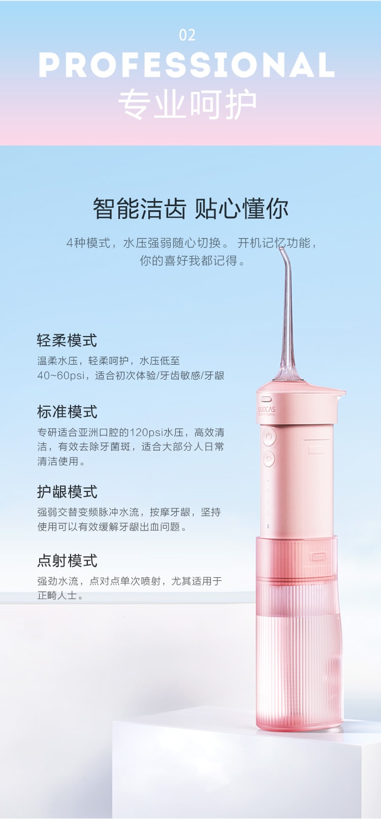 【中国直邮】素士冲牙器W1樱花粉