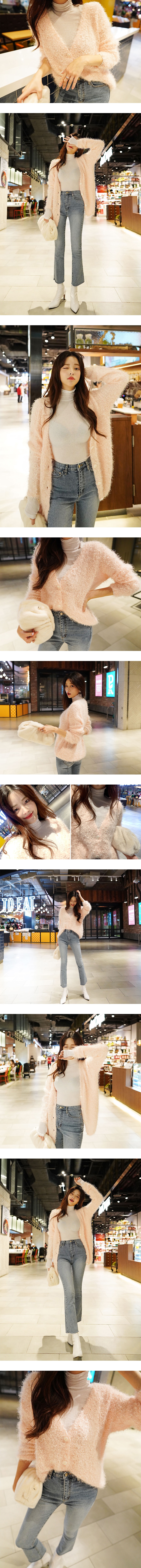 Fuzzy Knit Cardigan #Pink One Size(S-M)