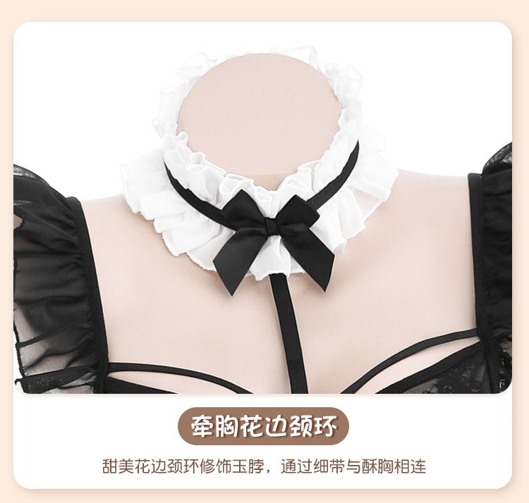 【中国直邮】霏慕 情趣内衣 甜美乖巧女仆装 均码 黑白(发箍+连颈环上衣+双腰边T裤+绑带围裙)