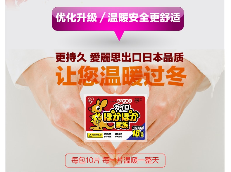 日本IRIS爱丽思 冬季手拿手握暖手宝暖手袋暖手贴 10pcs Exp. 06-2021