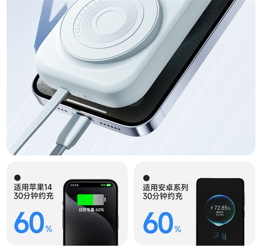 New Laika Wireless Charging Treasure 10000 Mah With Cable Fast Charging Mobile Power For Apple Huawei Mica White