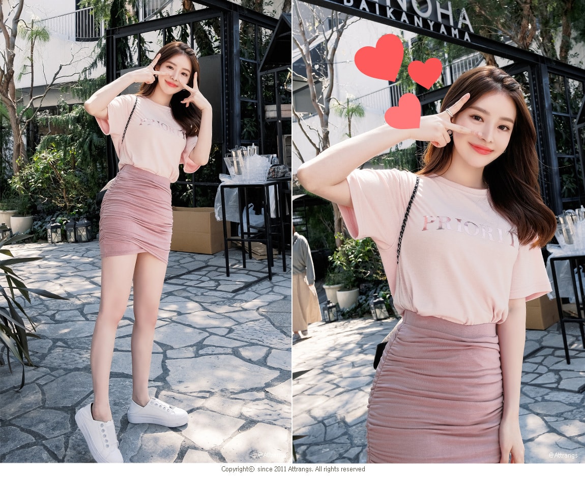 【韩国直邮】ATTRANGS 纯色反光字母圆领短袖T恤 粉色 均码