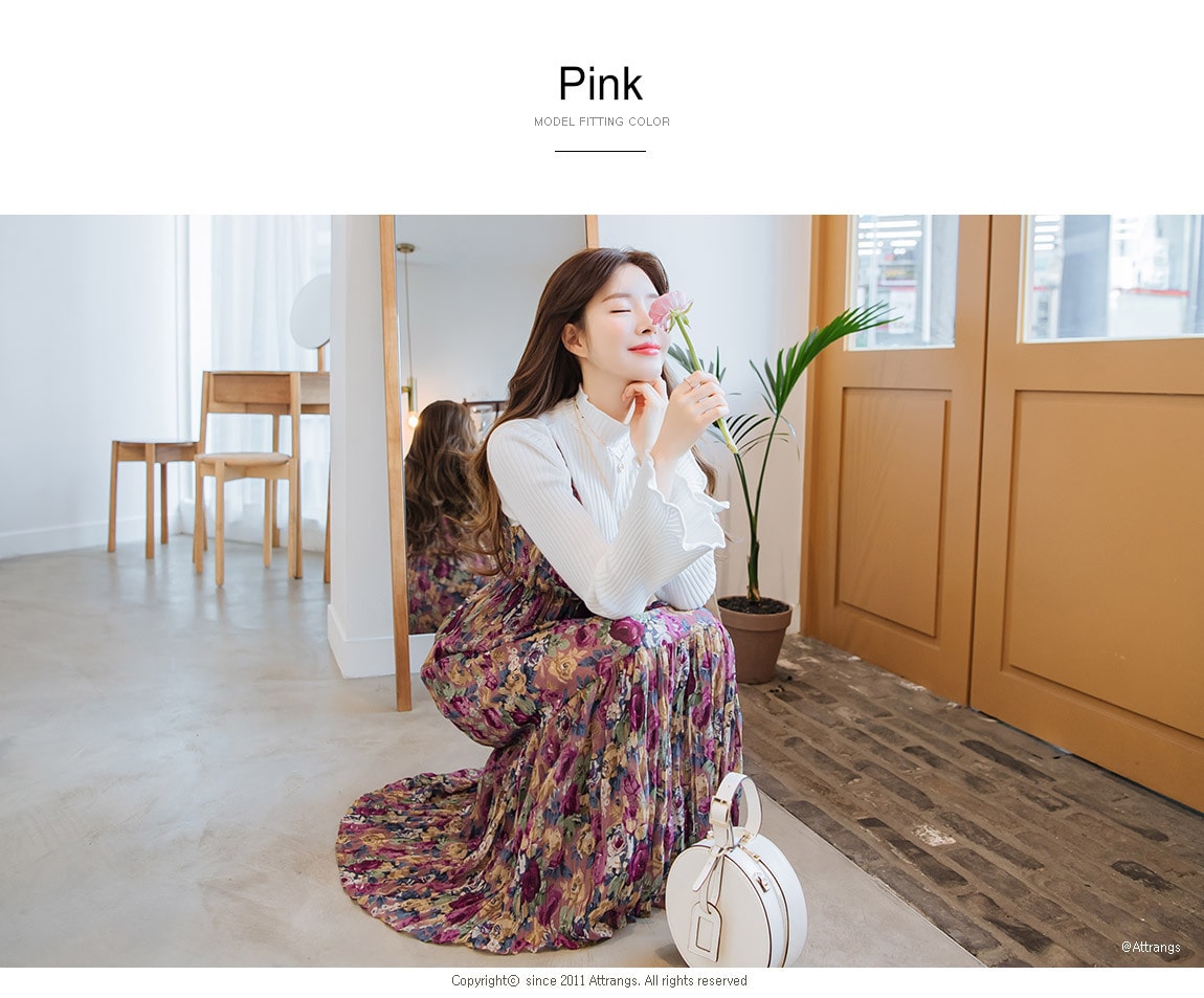 【韩国直邮】ATTRANGS 印花吊带连衣裙 粉色 均码