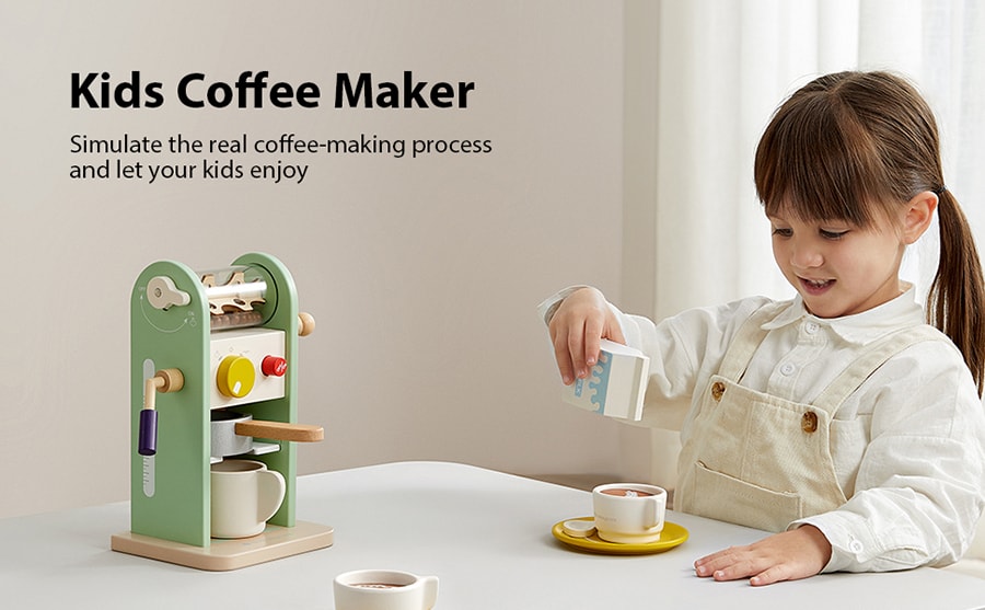 BC Babycare Pretend Play Toy Coffee Maker Playset, Realistic Play for Kids Ages 3-6,Green, Size: 23.00 × 13.00 × 23.80 cm