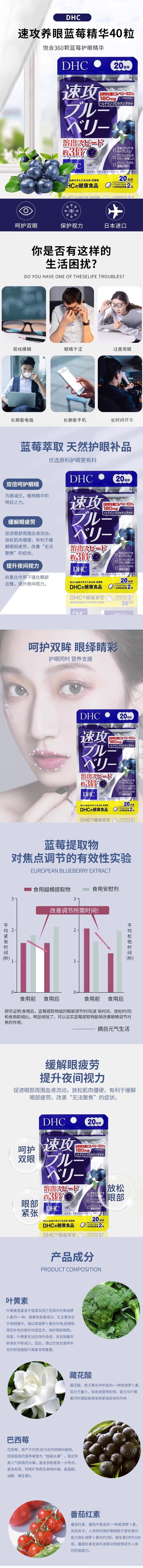 【日本直邮】DHC蝶翠诗 速攻蓝莓护眼丸 20日分/40粒