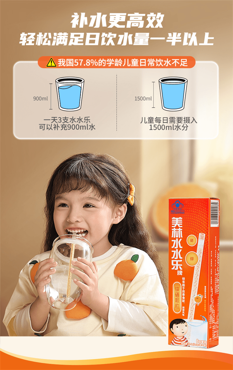 【中国直邮】 美林 水水乐维C儿童多维营养复合维生素补锌硒矿物质提升自护吸管  3.2g/袋*8袋