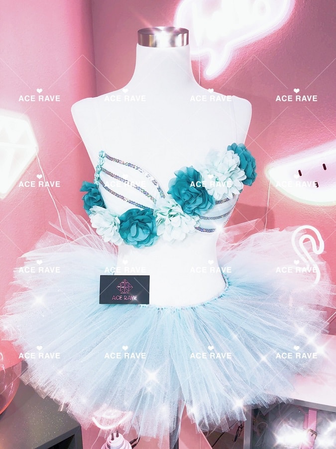 Floral Fairy rave outfit green laser rave bra+tutu/m
