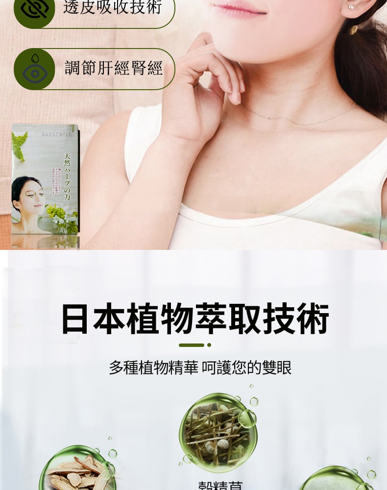 【FDA认证】日本 QUEST WISE 抗疲劳营养眼贴 眼干涩 眼疲劳 眼袋 黑眼圈 60枚/盒