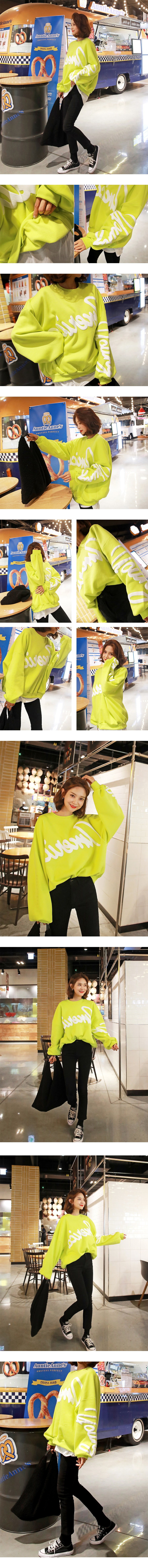 WINGS Embossed Letter Print Sweatshirt #Lime One Size(Free)