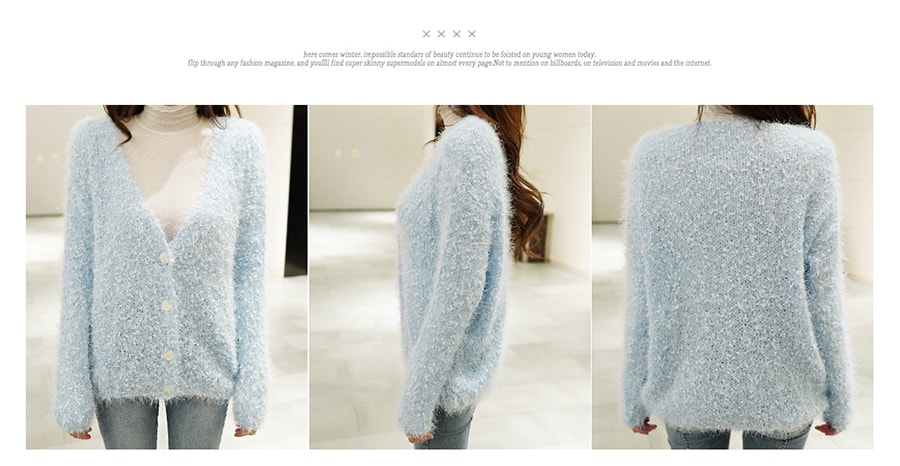 Fuzzy Knit Cardigan #Sky Blue One Size(S-M)